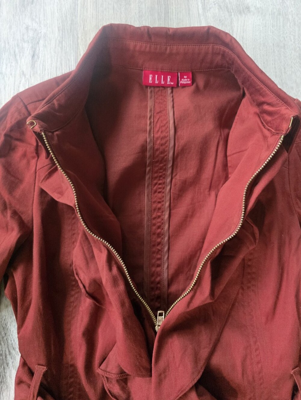 ELLE Very Pretty Ruffles in Front,Med,Dark Rust Color Jacket - Picture 3 of 6
